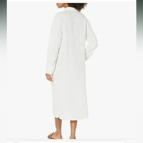 White Button-Up 100% Linen DRESS by The Drop. Size L. Splits. Pockets. New! - Picture 4 of 7